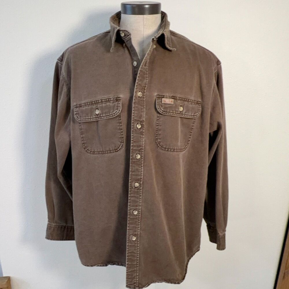 Carhartt Men's Long Sleeve Button Up Shirt Brown Cotton Pockets Size XLT